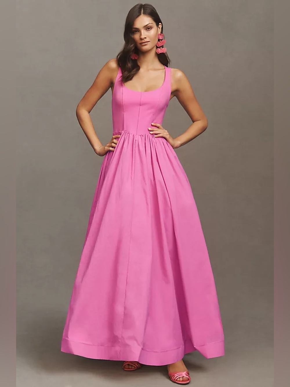 BHLDN Jemma Scoop-Neck Corset Fit & Flare Maxi Dress Pink XS